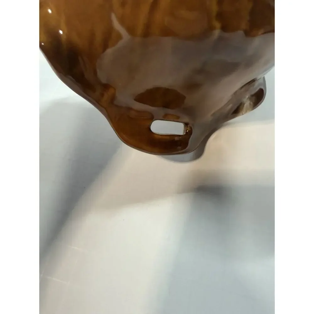 Vintage California Pottery Brown Wood Grain Serving Bowl MCM 7.5
